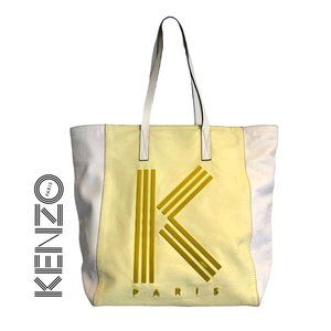 KENZO Paris K LOGO White Yellow LEATHER Shopper Tote